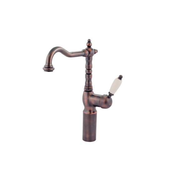 white lever handle high basin mixer New Old, dark copper