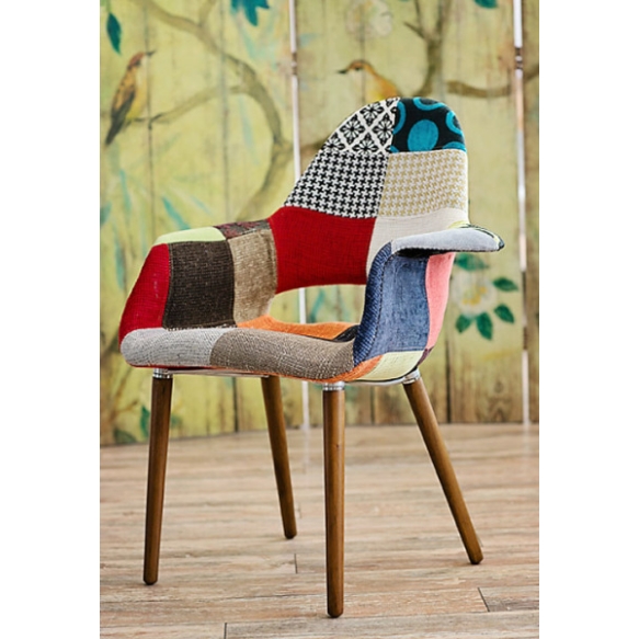 armchair Arne, patchwork, dark brown wooden feet