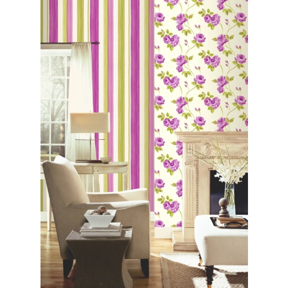 WALLPAPER "ROMANCE STRIPE PINK/GREEN"