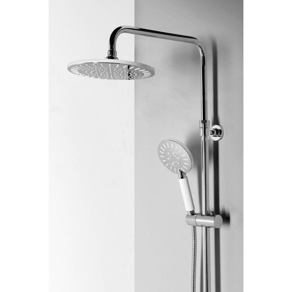 Liam shower system with thermostatic battery and shelf, chrome/white, adjustable height 30 cm