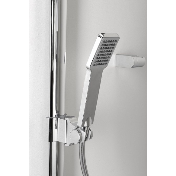 Duke shower system with shelf, chrome/white