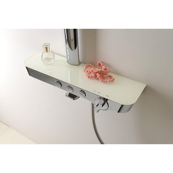 Duke shower system with shelf, chrome/white