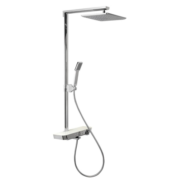 Duke shower system with shelf, chrome/white