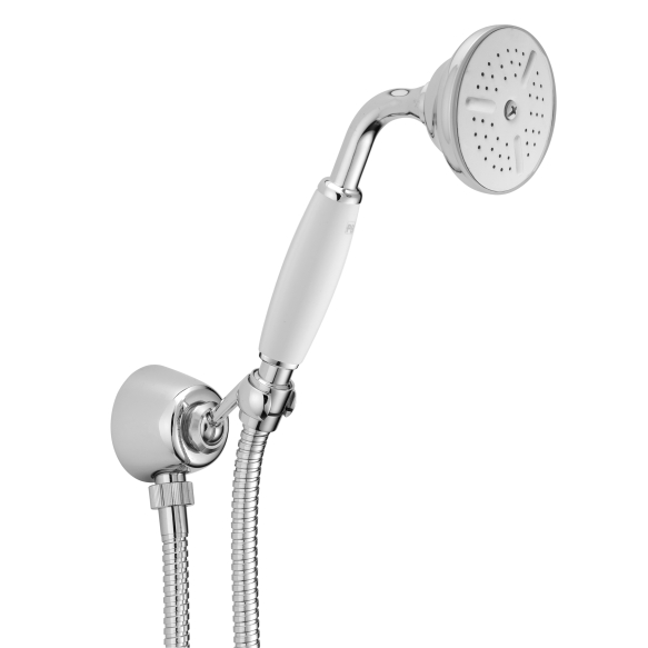 Wall water outlet with support, flexible and white handshower handle