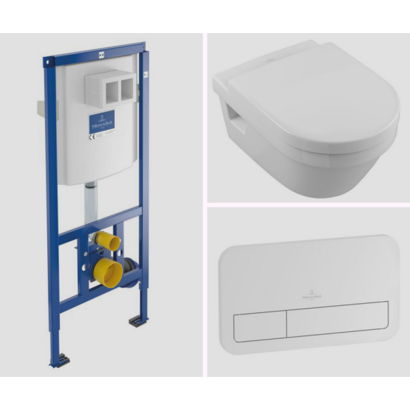 set:  wall hung wc Omnia Architectura 5684R, soft close seat 98M9C101, Villeroy&Boch wc frame 92246100, white flush plate 92249068