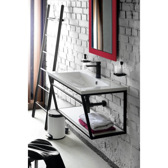 SKA construction under washbasin 750 mm black mat, with white MDF Shelf