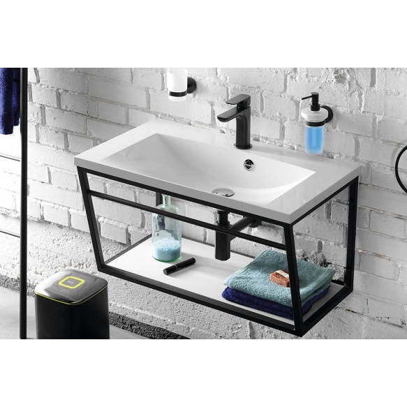 SKA construction under washbasin 750 mm black mat, with white MDF Shelf