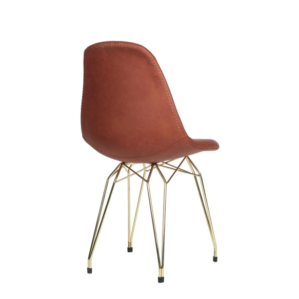 chair Alexis, brown PU leather, golden metal "Y" feet