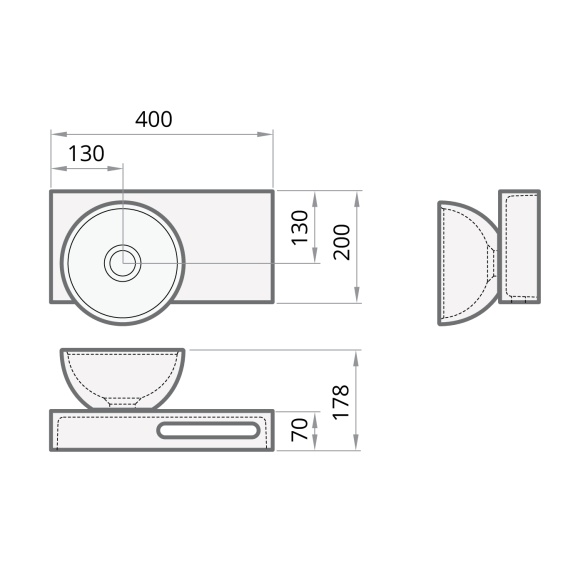 silkstone base, wall mount, with integrated screw places