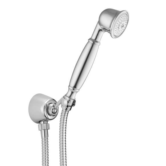 Wall water outlet with support, flexible and hand shower, chrome