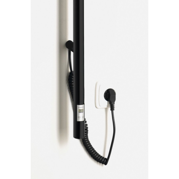 Electric towel rack with timer, round 150x1500 mm, 30W, mat black