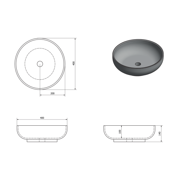 Rondane ceramic washbasin, diameter 40 cm, top counter