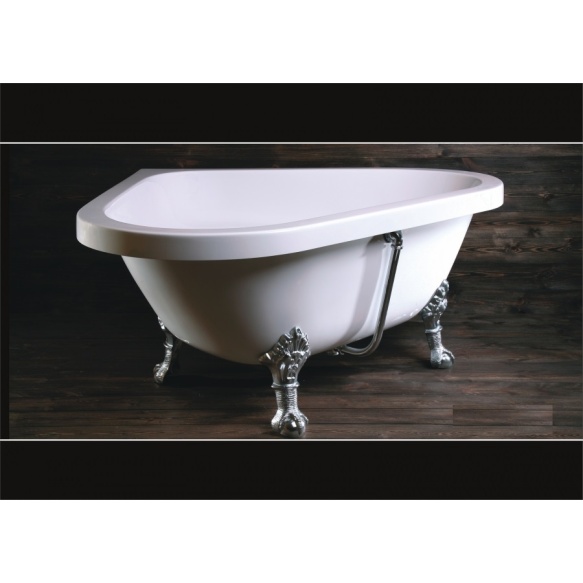 retro corner bath Camelie, 138x138x62 cm bronzed feet,white, w drain and overflow hole