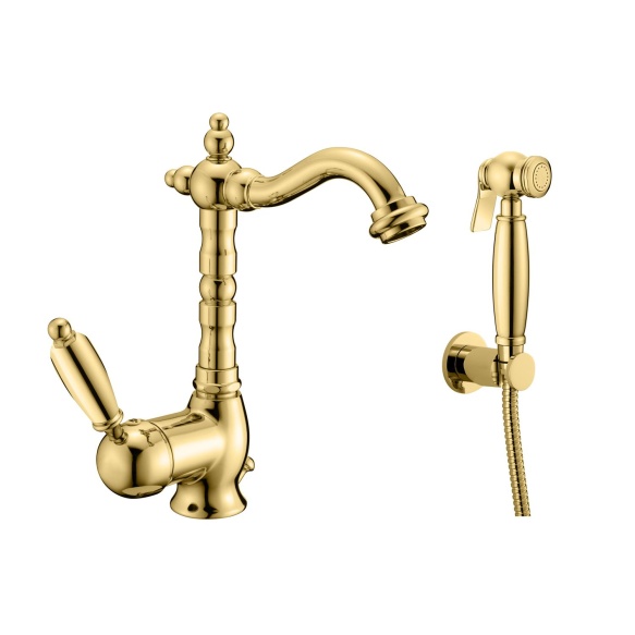 basin mixer with bidet spray New Old, natural brass