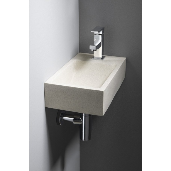 CREST R concrete washbasin including waste, 40x22 cm, white sandstone