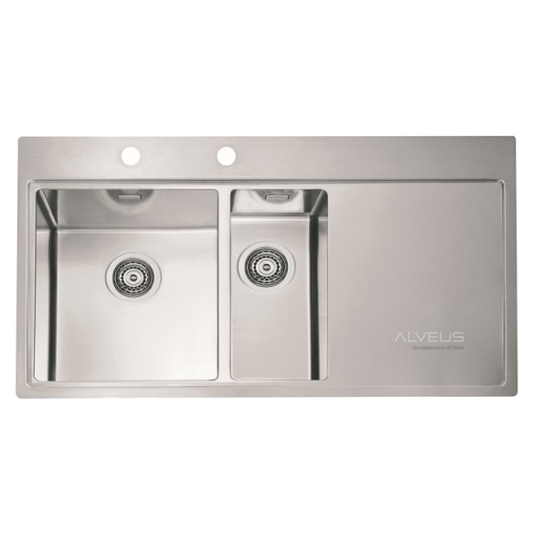 square stainless steel basin with worktop PURE 60 left, 98x52.5 cm height 20.5 cm, satin finish. Automatic drain 3 1/2´´included.