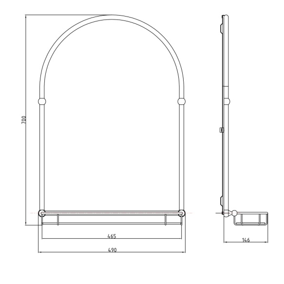 riiuliga peegel Tiga 48x67 cm, pronks viimistlus