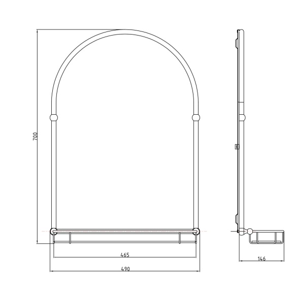 TIGA Mirror 48x67cm, Glass Shelf, chrome