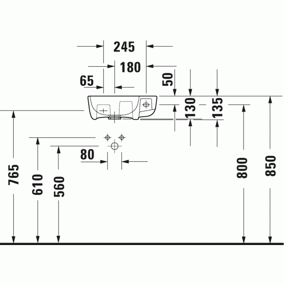 Duravit Me by Starck hand washbasin white, with 1 tap hole right, 400x220 mm