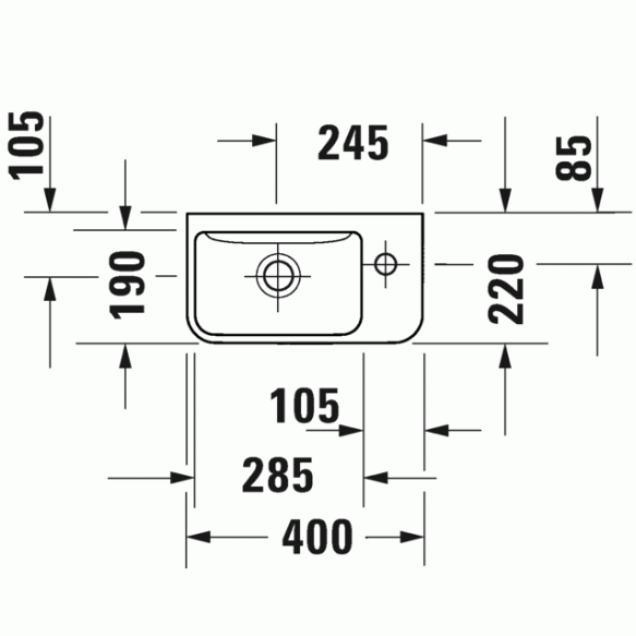 Duravit Me by Starck hand washbasin white, with 1 tap hole right, 400x220 mm