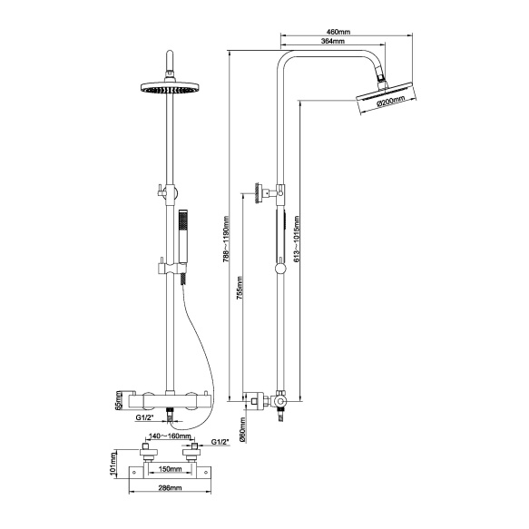 Thermostatic rain shower set Caral, brushed copper (PVD)