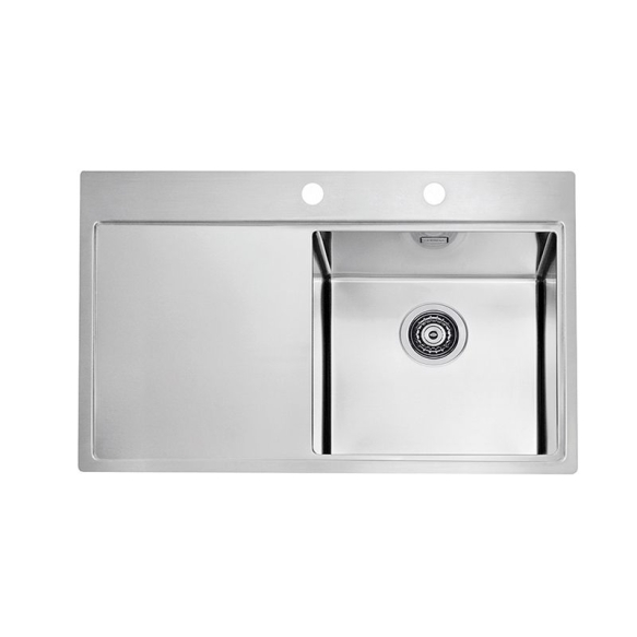 square stainless steel basin with worktop PURE 40 right, 86x51 cm height 20.5 cm, satin finish. Automatic drain 3 1/2´´included.