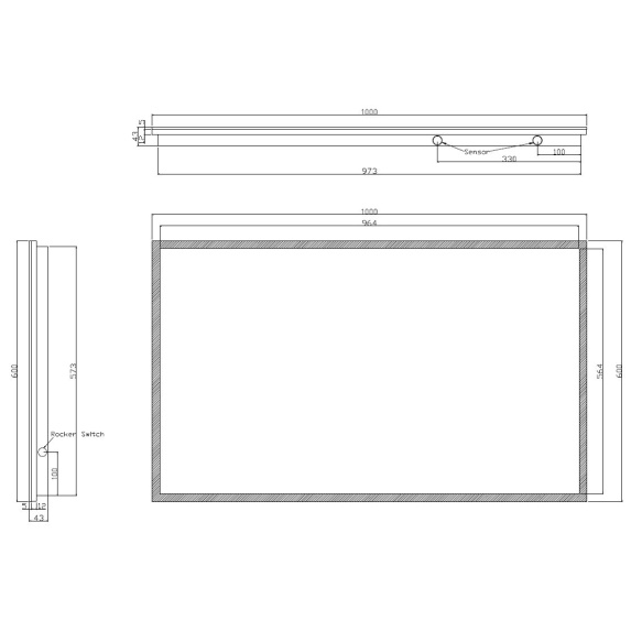 Rectangular LED mirror Quatro 1000x600, antifog