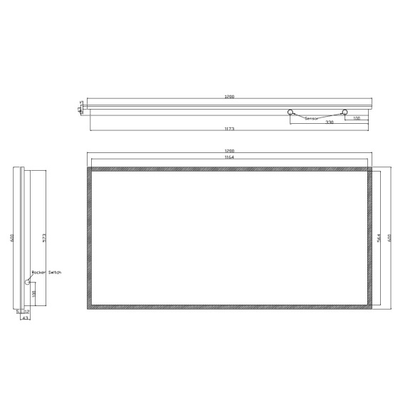 LED peegel Quatro 120x60 cm, "antifog"