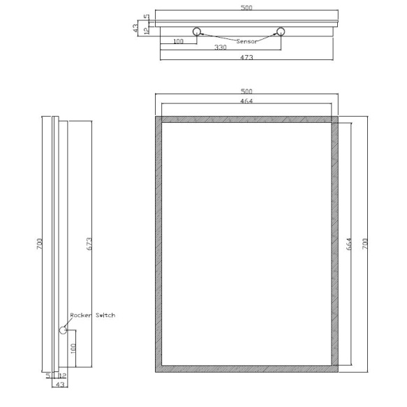 Rectangular LED mirror Quatro 700x500, antifog