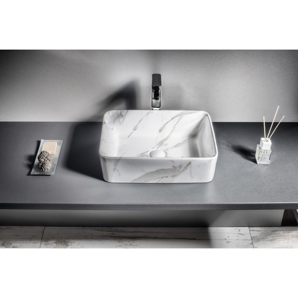 keraamiline valamu Dalma, 48x38x13 cm, valge, põhjaklapp ei kuulu komplekti