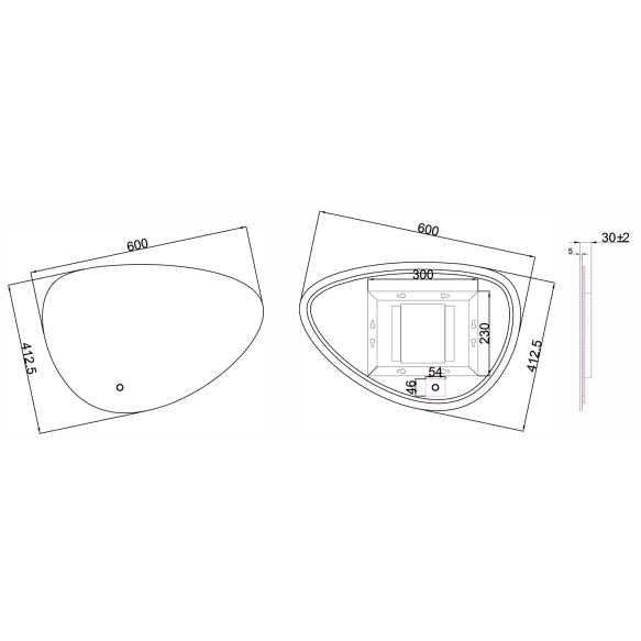 LED peegel Uovo 60x41 cm, dimmerdatav, soojendusega