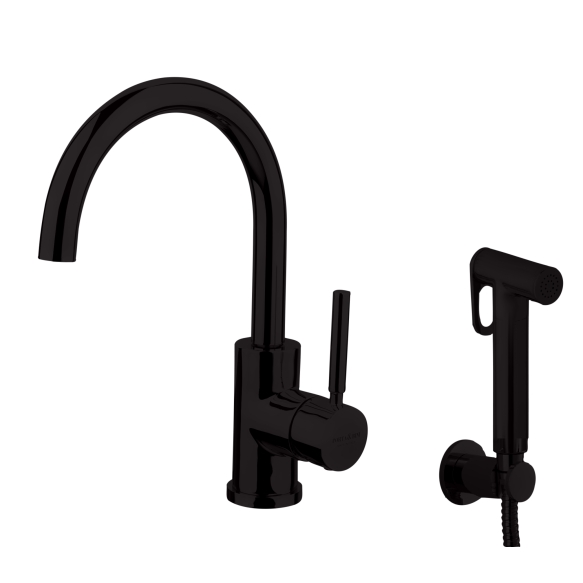 basin mixer Form A with movable spout and bidet spray, mat black