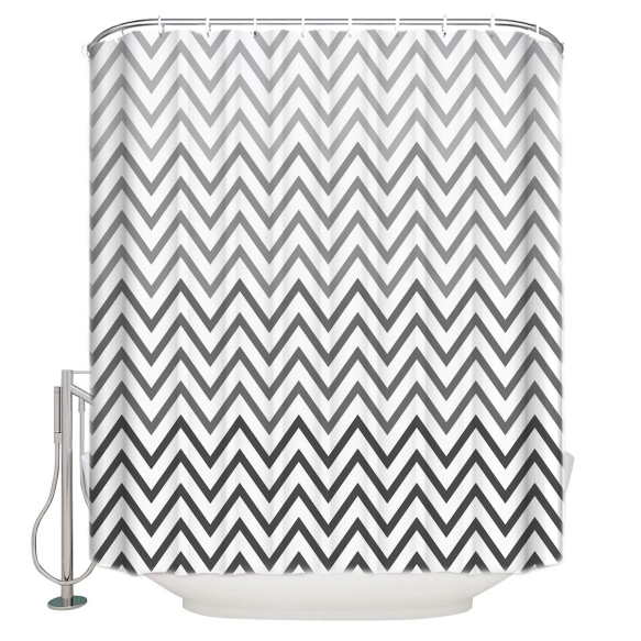 textile shower curtain BW Zigzag 183x200 cm, white curtain rings included