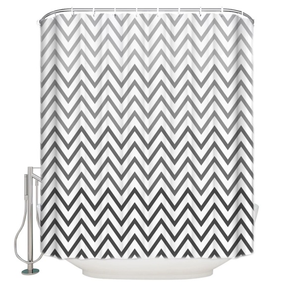 textile shower curtain BW Zigzag 183x200 cm, white curtain rings included