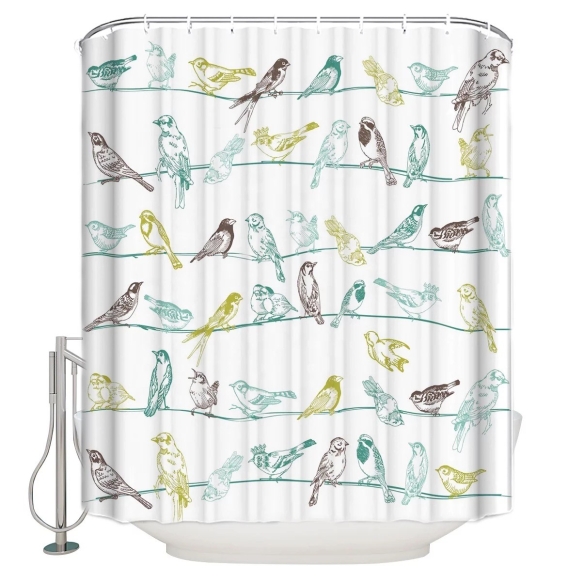 textile shower curtain Birdies 183x200 cm, white curtain rings included