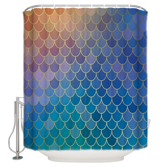 textile shower curtain Blue Diamonds 183x200 cm, white curtain rings included