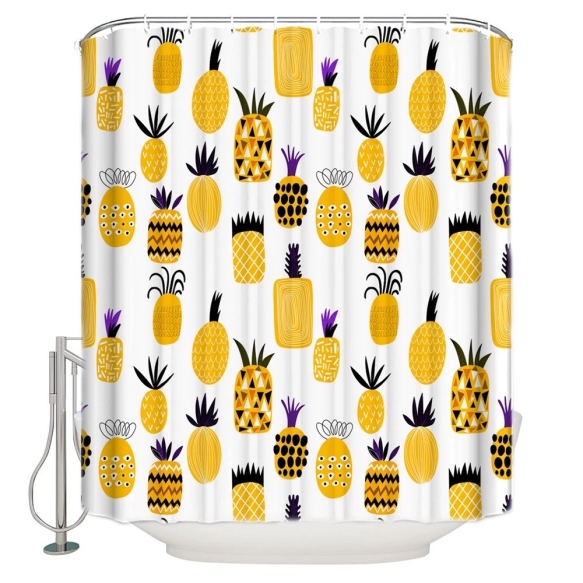textile shower curtain Pineapples 183x200 cm, white curtain rings included