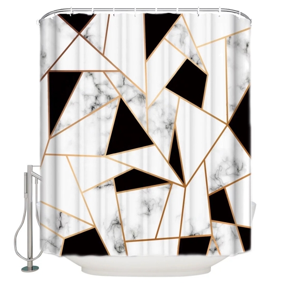 textile shower curtain BW Geometry 183x200 cm, white curtain rings included