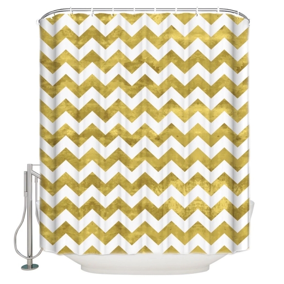 textile shower curtain Zigzag Gold 183x200 cm, white curtain rings included