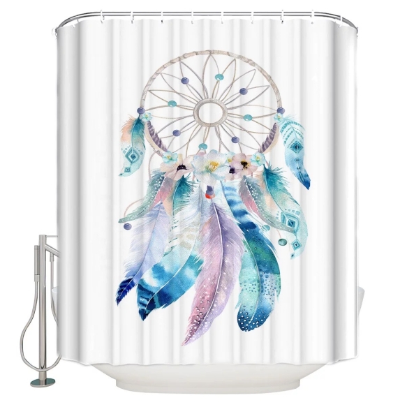 textile shower curtain Dreamer 183x200 cm, white curtain rings included