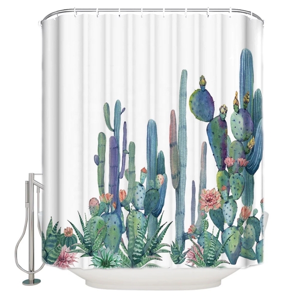 textile shower curtain Cactuses 183x200 cm, white curtain rings included