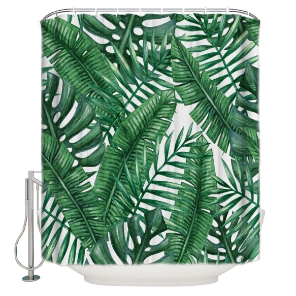 textile shower curtain Jungle 183x200 cm, white curtain rings included