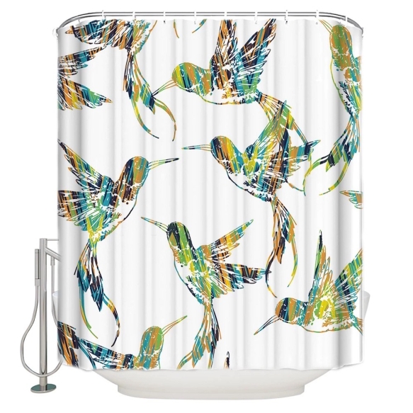 textile shower curtain Birdies 2, 183x200 cm, white curtain rings included