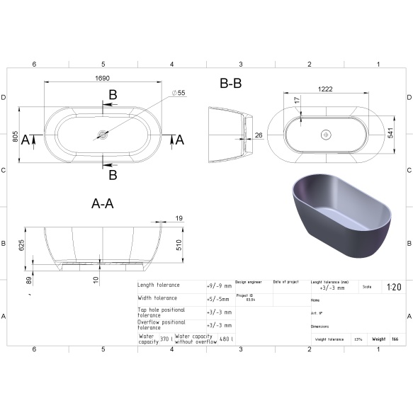 Cast stone bath Iceberg, mat white