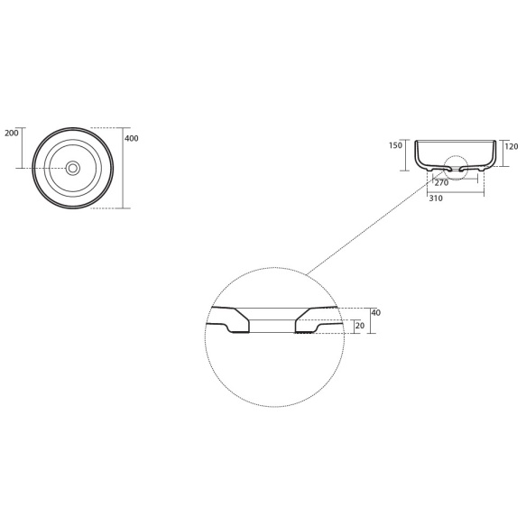 Countertop round washbasin Nolita 40x15 cm, grey mat