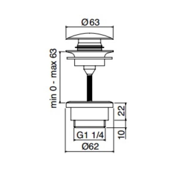 Universal 1”1/4 click-clack Cherry, outlet with screw 0-63 mm, brushed gold