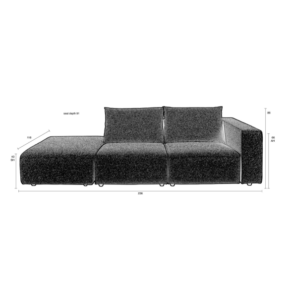 Outdoor Sofa Breeze 3-Seater Left Grey