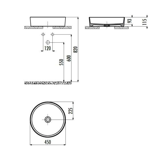 round worktop washbasin Loop 45x45 cm mat basalt