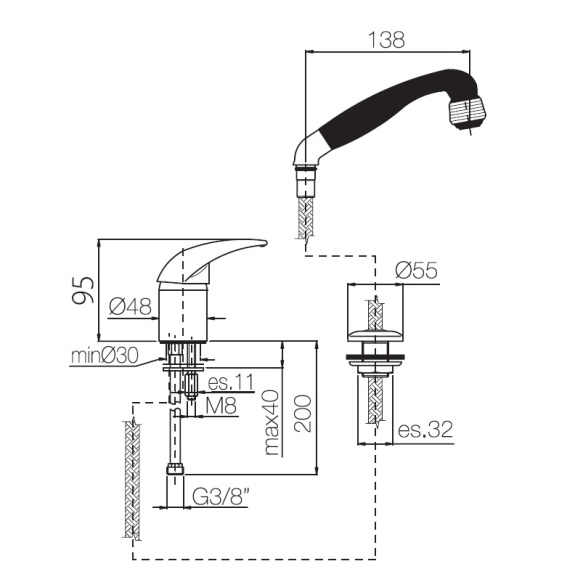 Hairdresser single lever mixer with pull out hand shower.