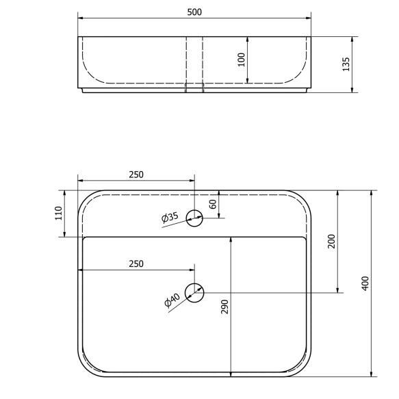 GARDA Counter Top Ceramic Washbasin 50x13,5x40 cm